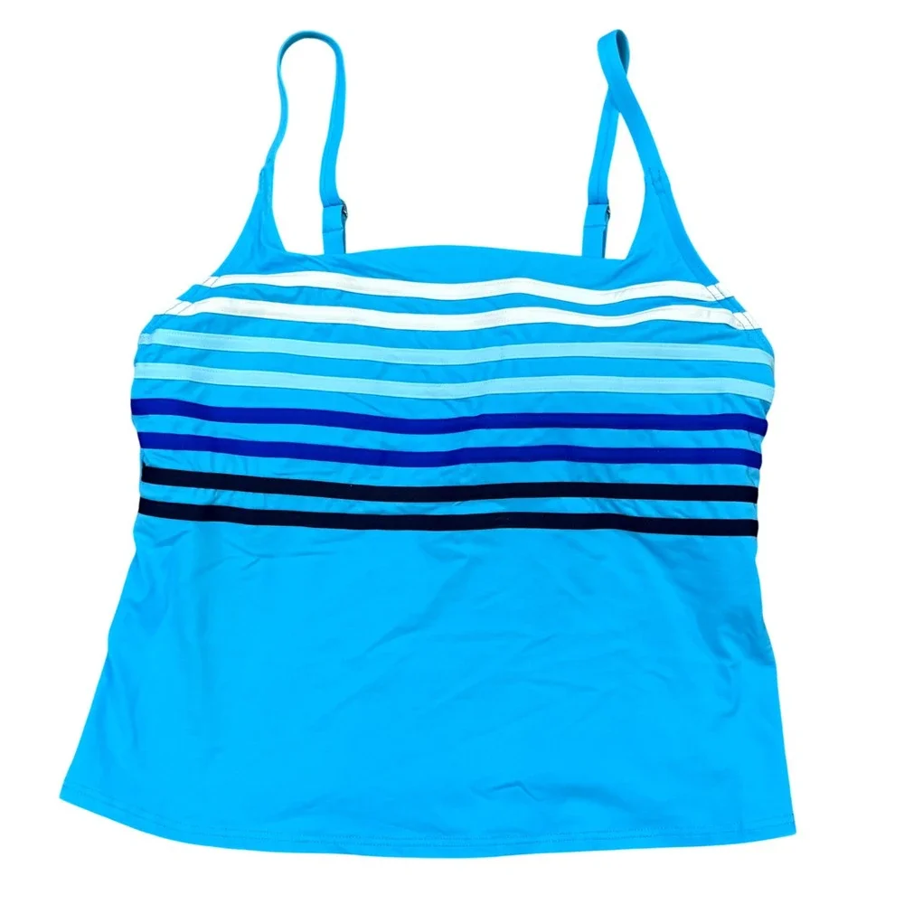Lands End Tankini Swim Top‎ Blue Striped Adjustable Straps Size M